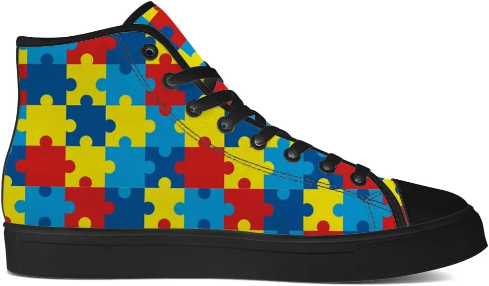 Men's Women's Autism Awareness High Top Sneakers Canvas Shoes Autism Puzzle Shoes Gifts for Men Women