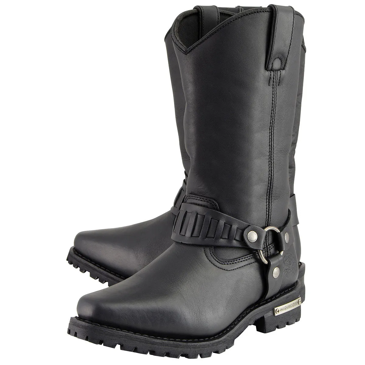Milwaukee Leather MBM9015 Mens Black 11-Inch Western Style Harness Motorcycle Boots