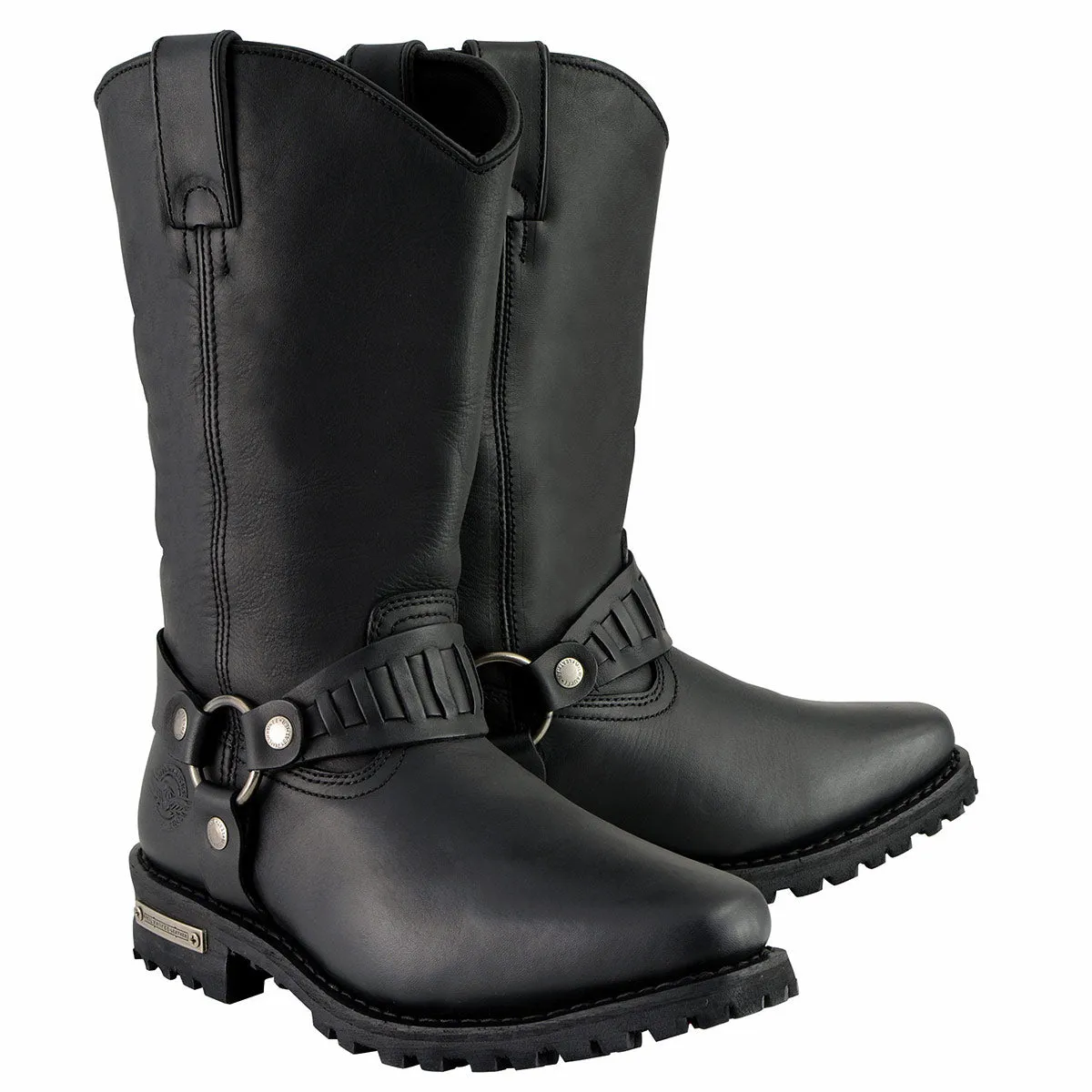 Milwaukee Leather MBM9015 Mens Black 11-Inch Western Style Harness Motorcycle Boots