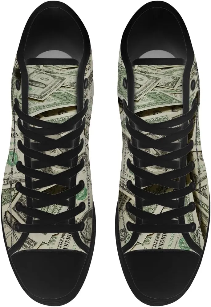 Money Shoes for Men Women Dollar High Top Canvas Sneakers Lace Up Casual Walking Shoes Gifts for Boyfriend Girlfriend