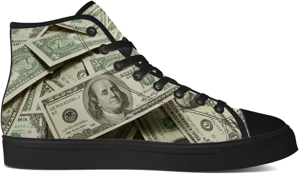 Money Shoes for Men Women Dollar High Top Canvas Sneakers Lace Up Casual Walking Shoes Gifts for Boyfriend Girlfriend
