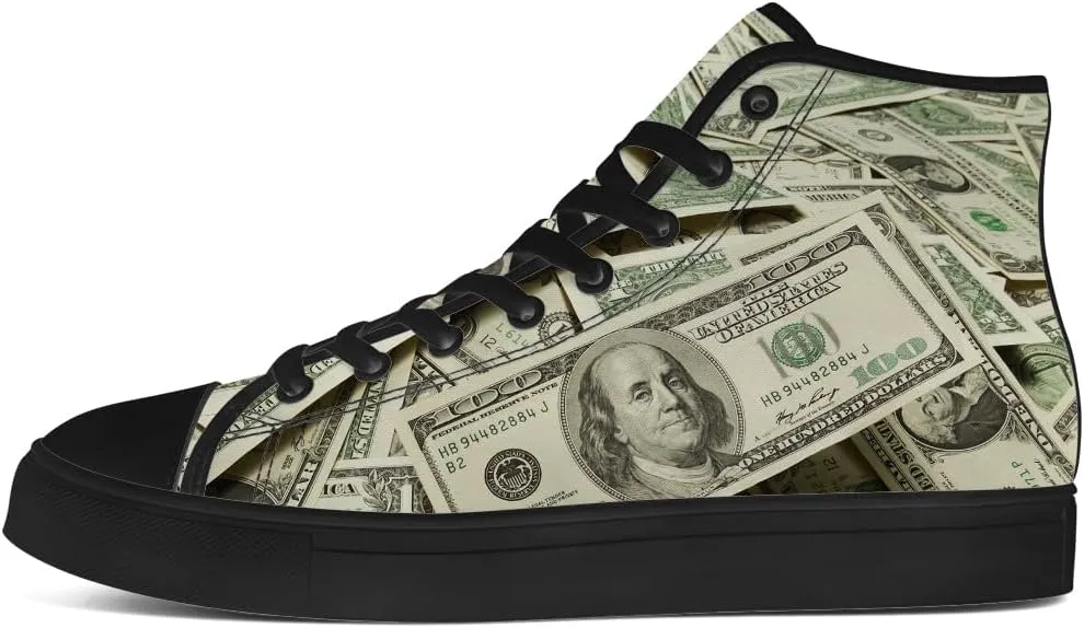 Money Shoes for Men Women Dollar High Top Canvas Sneakers Lace Up Casual Walking Shoes Gifts for Boyfriend Girlfriend