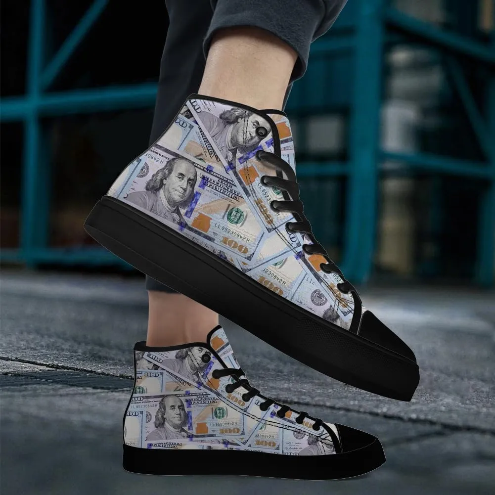 Money Shoes for Men Women Dollar High Top Canvas Sneakers Lace Up Casual Walking Shoes Gifts for Boyfriend Girlfriend