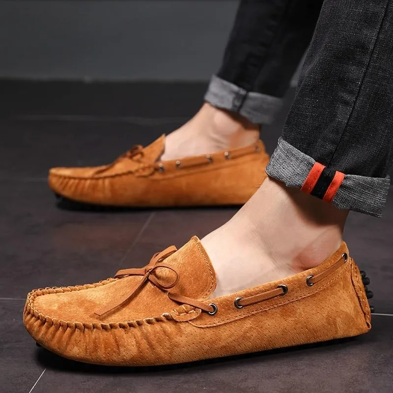 New Loafers for Men Round Toe Solid Color Suede Vamp Boat Driving Loafers Flexible Comfortable Anti-slip Walking Slip On