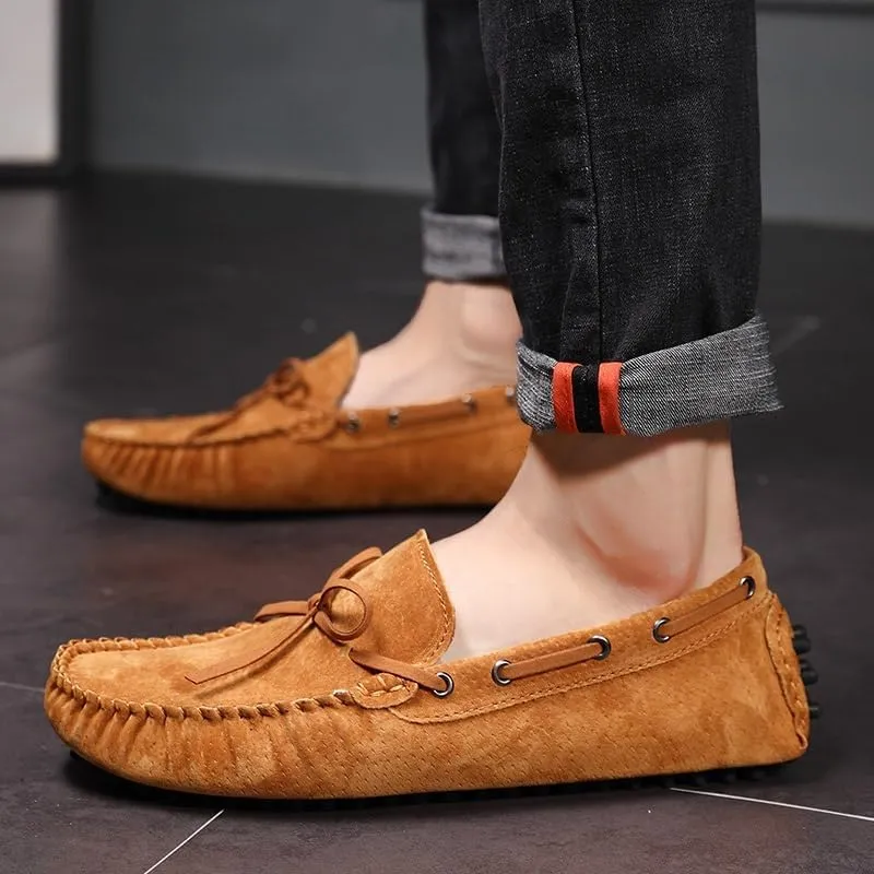 New Loafers for Men Round Toe Solid Color Suede Vamp Boat Driving Loafers Flexible Comfortable Anti-slip Walking Slip On
