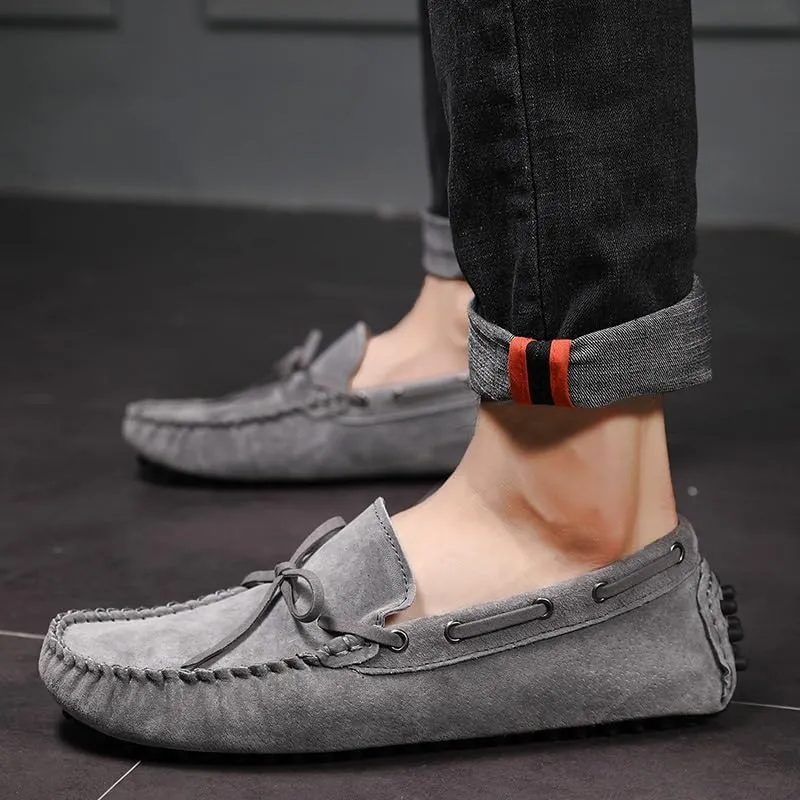 New Loafers for Men Round Toe Solid Color Suede Vamp Boat Driving Loafers Flexible Comfortable Anti-slip Walking Slip On