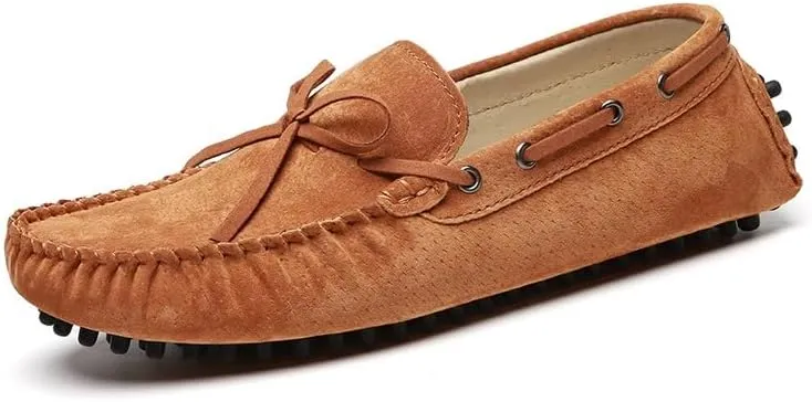 New Loafers for Men Round Toe Solid Color Suede Vamp Boat Driving Loafers Flexible Comfortable Anti-slip Walking Slip On