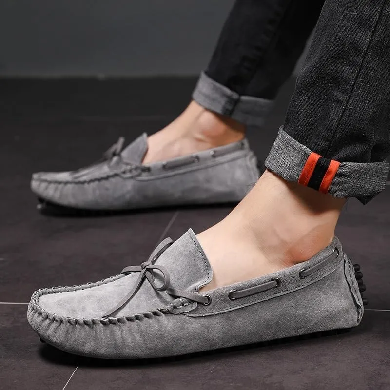 New Loafers for Men Round Toe Solid Color Suede Vamp Boat Driving Loafers Flexible Comfortable Anti-slip Walking Slip On