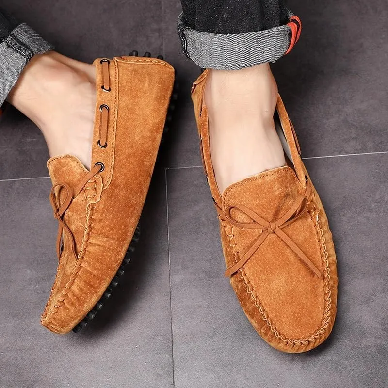 New Loafers for Men Round Toe Solid Color Suede Vamp Boat Driving Loafers Flexible Comfortable Anti-slip Walking Slip On
