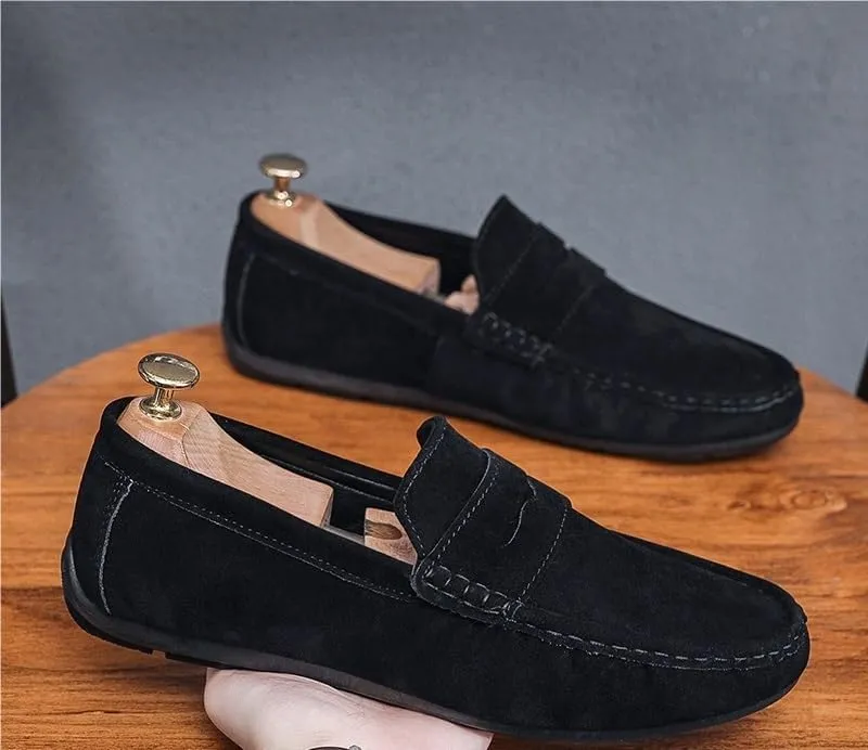New Loafers for Men Suede Vamp Driving Penny Loafers Apron Toe Anti-Slip Slip Resistant Flexible Classic Wedding Slip-on
