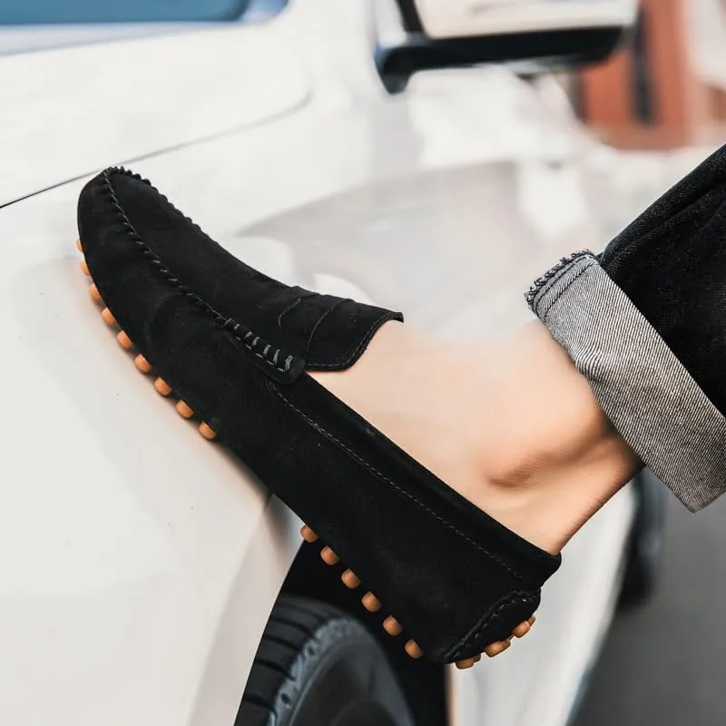 New Mens Loafers Round Toe Suede Vamp Penny Driving Loafers Moc Shoes Resistant Comfortable Anti-Slip Classic Slip On