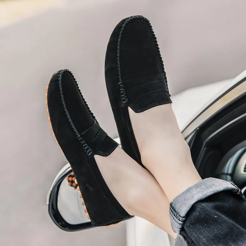 New Mens Loafers Round Toe Suede Vamp Penny Driving Loafers Moc Shoes Resistant Comfortable Anti-Slip Classic Slip On