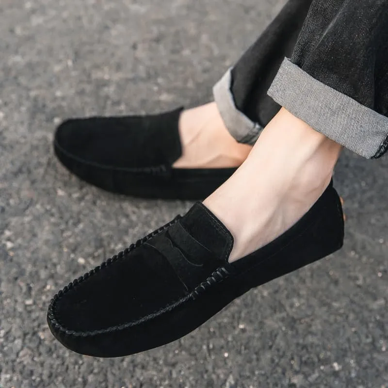 New Mens Loafers Round Toe Suede Vamp Penny Driving Loafers Moc Shoes Resistant Comfortable Anti-Slip Classic Slip On