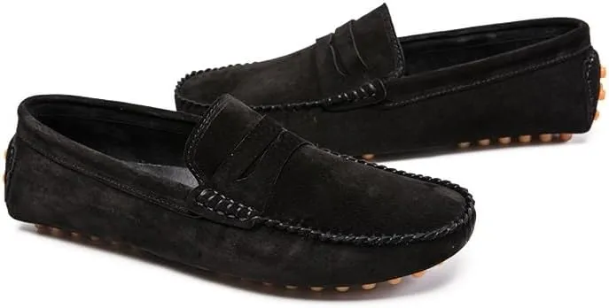 New Mens Loafers Round Toe Suede Vamp Penny Driving Loafers Moc Shoes Resistant Comfortable Anti-Slip Classic Slip On