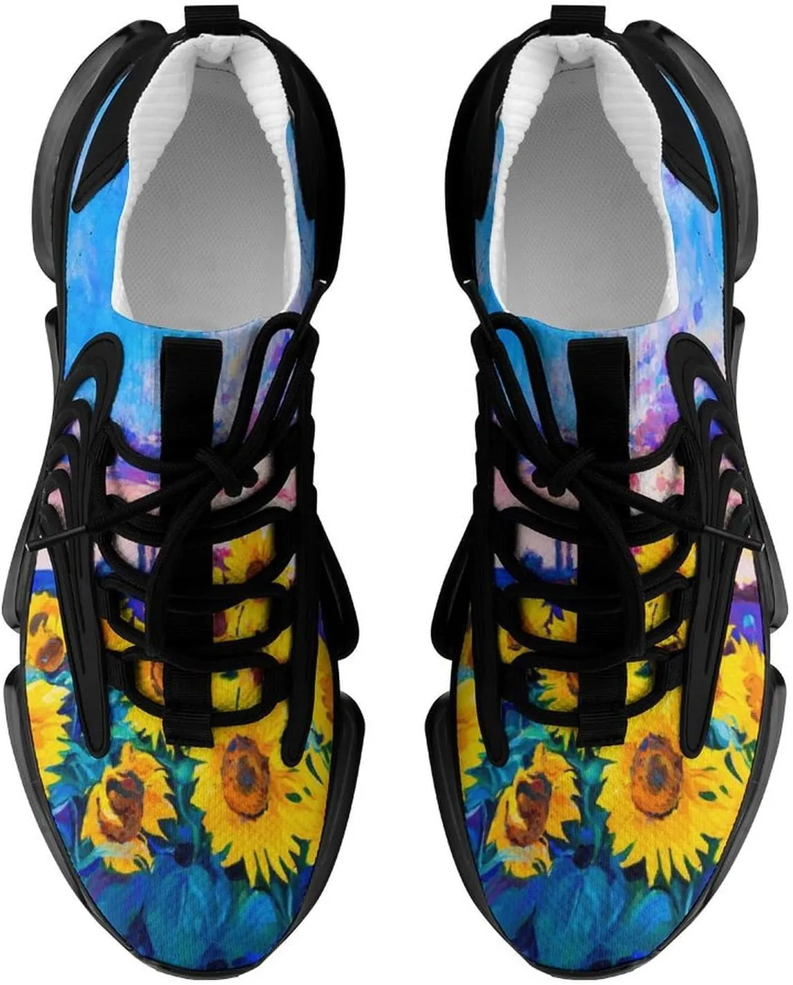 Original Oil Painting Sunflower Walking Shoes for Men Lightweight Tennis Fashion Elastic Sports Shoes Cushion Basketball Shoes