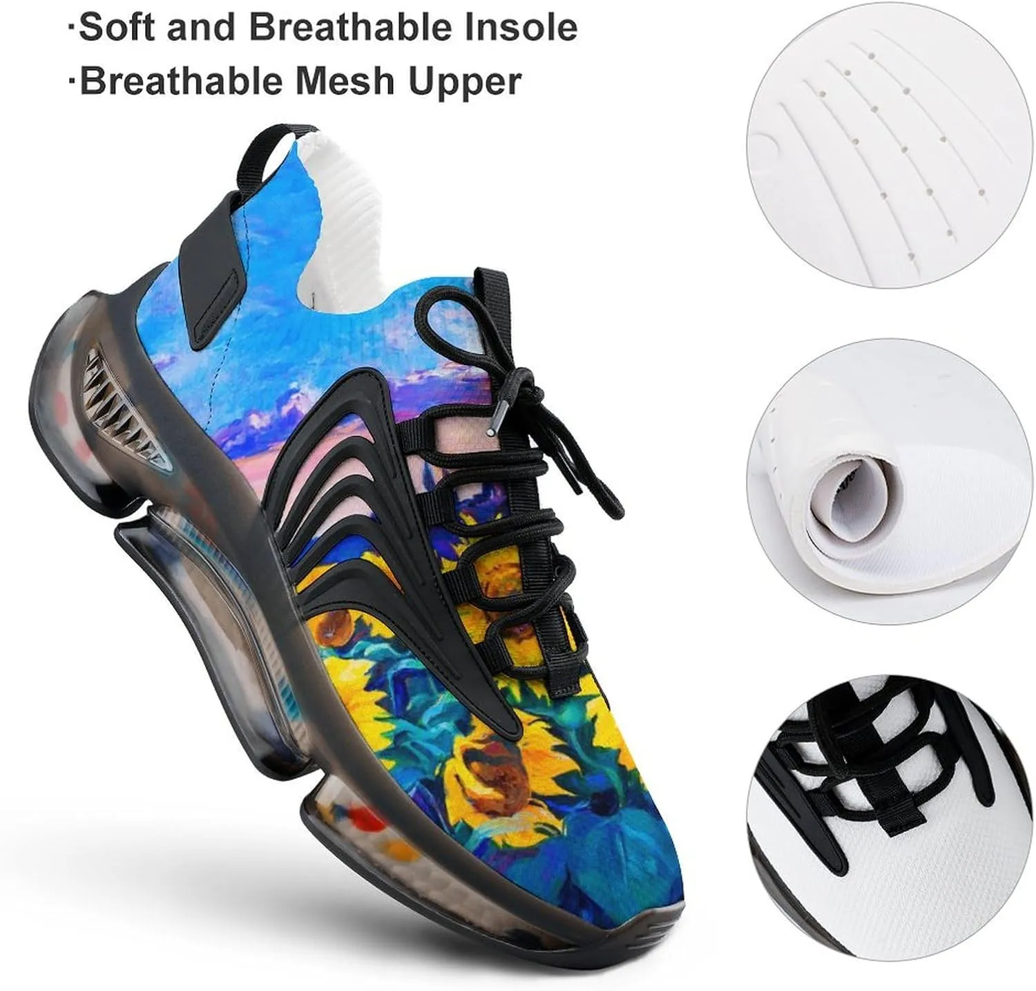 Original Oil Painting Sunflower Walking Shoes for Men Lightweight Tennis Fashion Elastic Sports Shoes Cushion Basketball Shoes