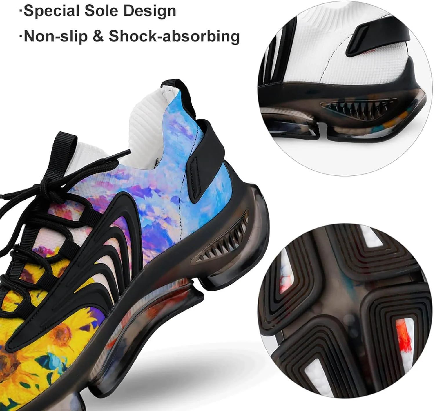 Original Oil Painting Sunflower Walking Shoes for Men Lightweight Tennis Fashion Elastic Sports Shoes Cushion Basketball Shoes