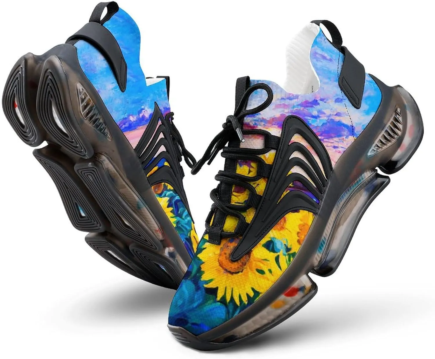 Original Oil Painting Sunflower Walking Shoes for Men Lightweight Tennis Fashion Elastic Sports Shoes Cushion Basketball Shoes