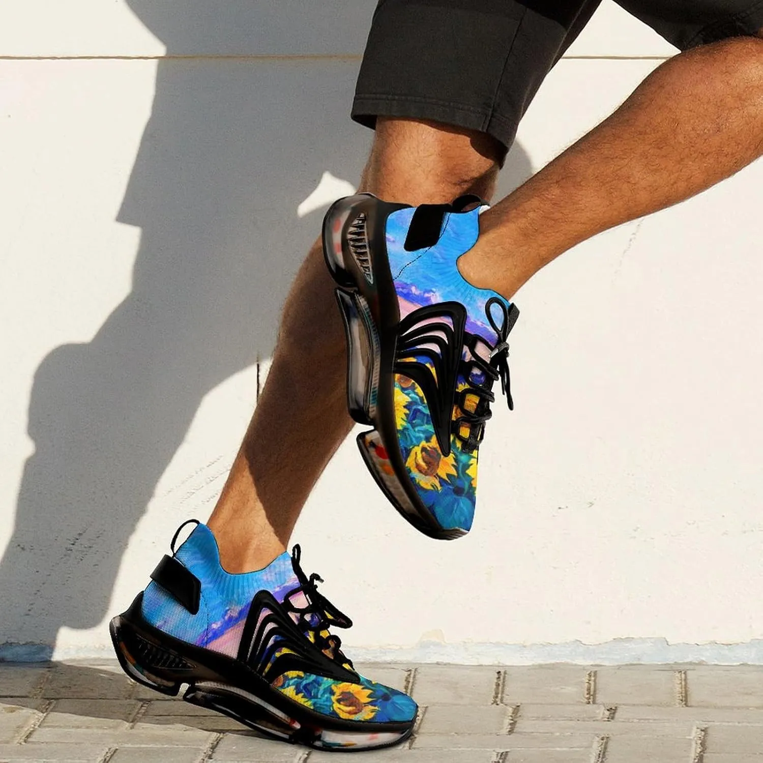 Original Oil Painting Sunflower Walking Shoes for Men Lightweight Tennis Fashion Elastic Sports Shoes Cushion Basketball Shoes