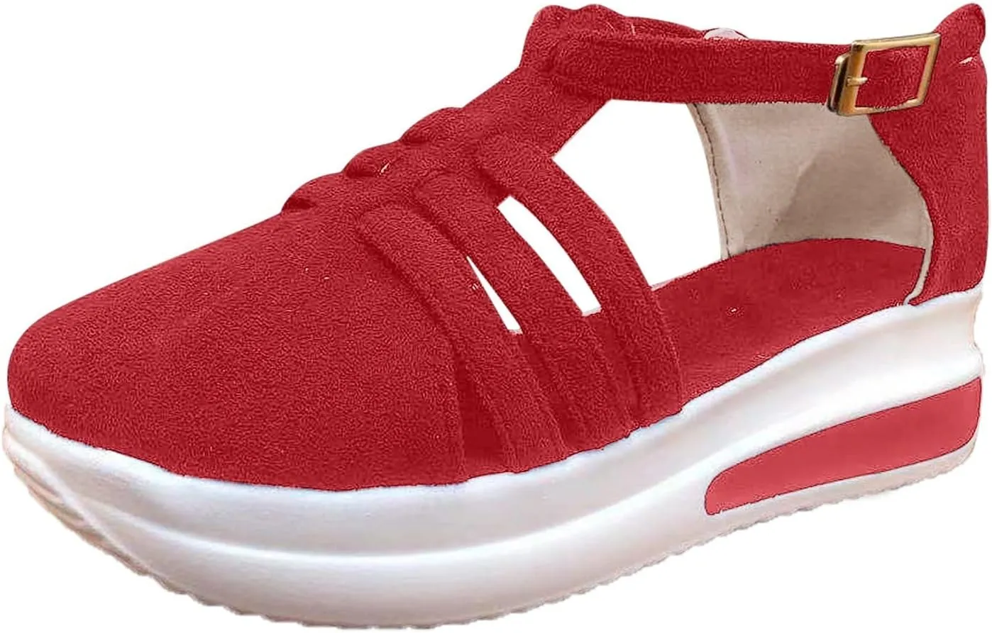 Orthopedic Platform Wedge Sandals for Women Summer Dressy,Arch Support Closed Toe Buckle Ankle Strap Espadrilles Wedge Comfortable Outdoor Shoes Strappy Slip on Sandals Beach Boho Shoes