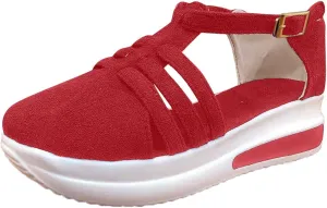 Orthopedic Platform Wedge Sandals for Women Summer Dressy,Arch Support Closed Toe Buckle Ankle Strap Espadrilles Wedge Comfortable Outdoor Shoes Strappy Slip on Sandals Beach Boho Shoes