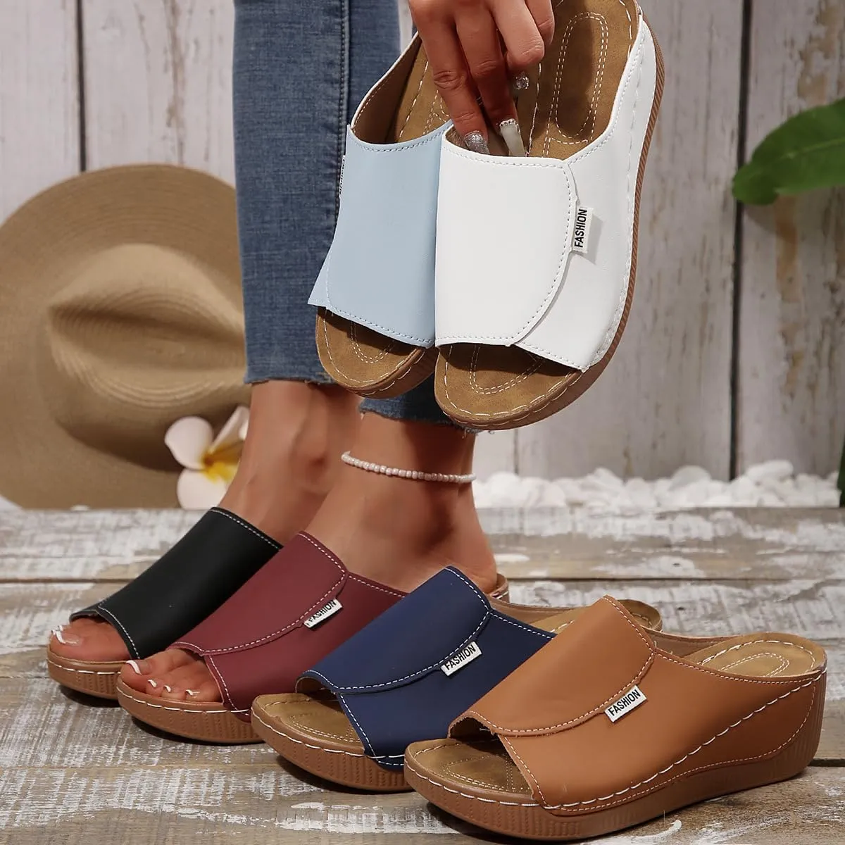 Orthopedic Sandals for Women 2025 Platform Slides for Women with Arch Support Summer Dressy Casual Open Toe Leather Boho Beach Sandals Ladies Wedges