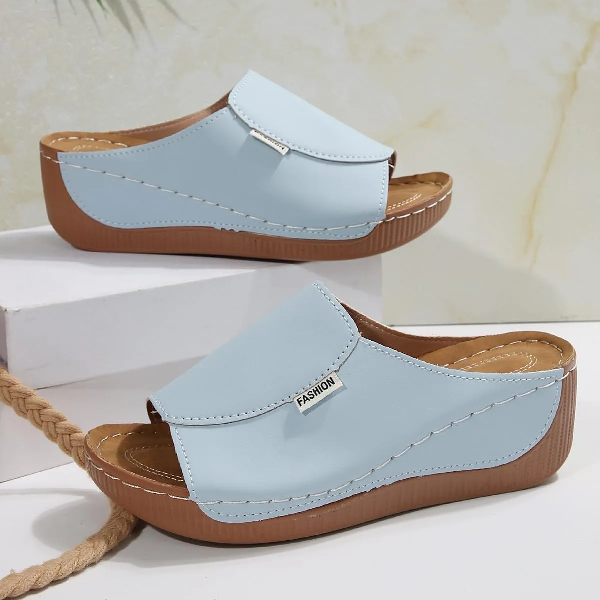Orthopedic Sandals for Women 2025 Platform Slides for Women with Arch Support Summer Dressy Casual Open Toe Leather Boho Beach Sandals Ladies Wedges