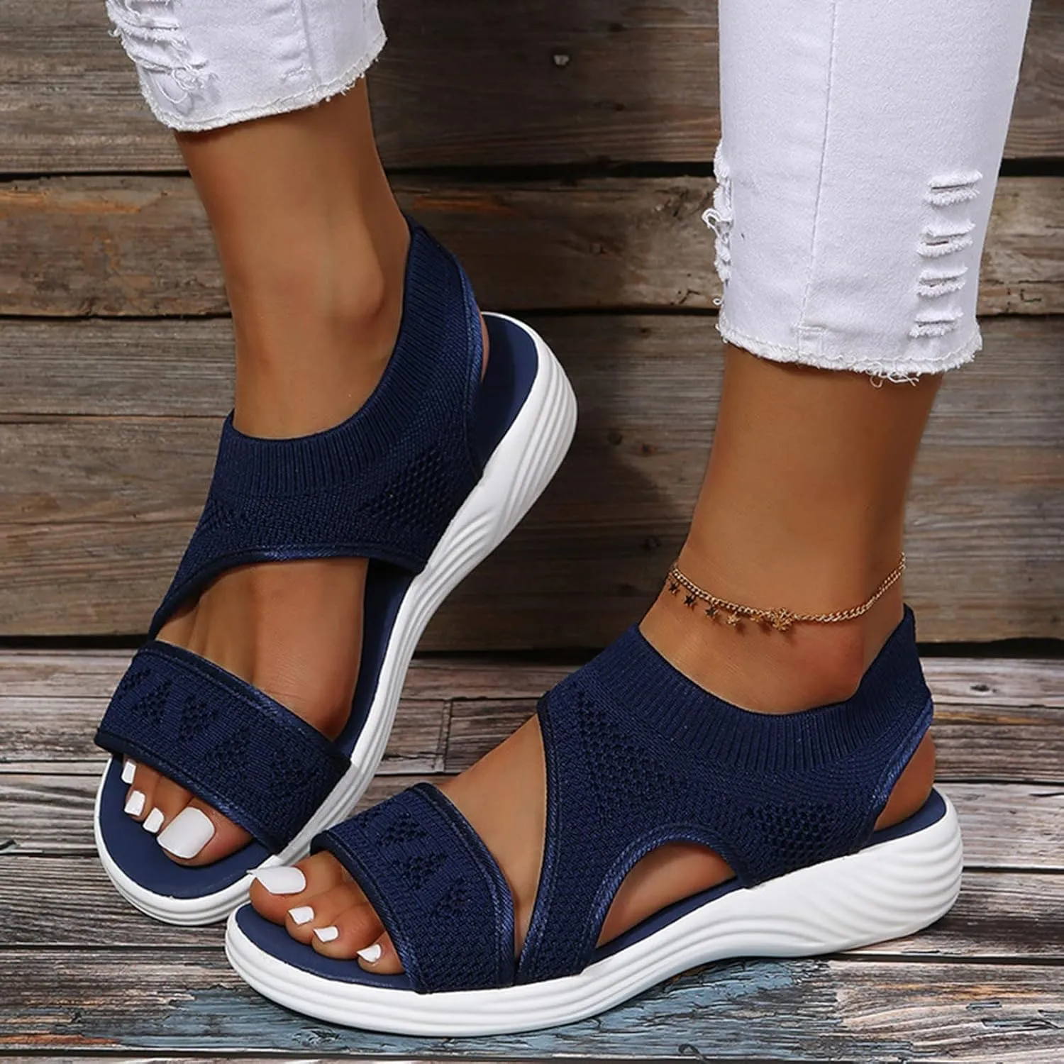 Orthopedic Sandals for Women Summer Walking Sandals Arch Support Ankle Strap Sandals Comfortable Casual Wedge Shoes