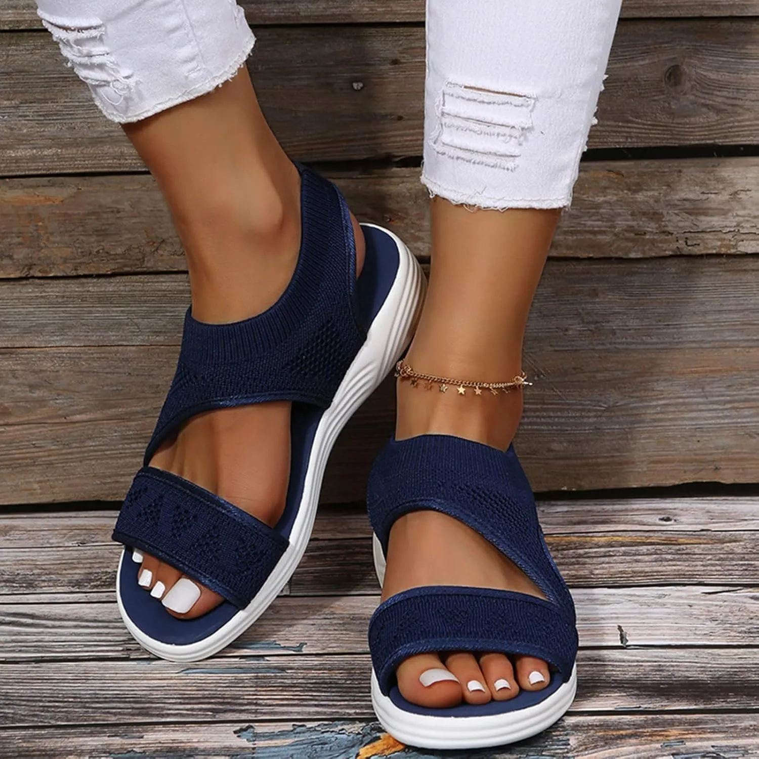 Orthopedic Sandals for Women Summer Walking Sandals Arch Support Ankle Strap Sandals Comfortable Casual Wedge Shoes