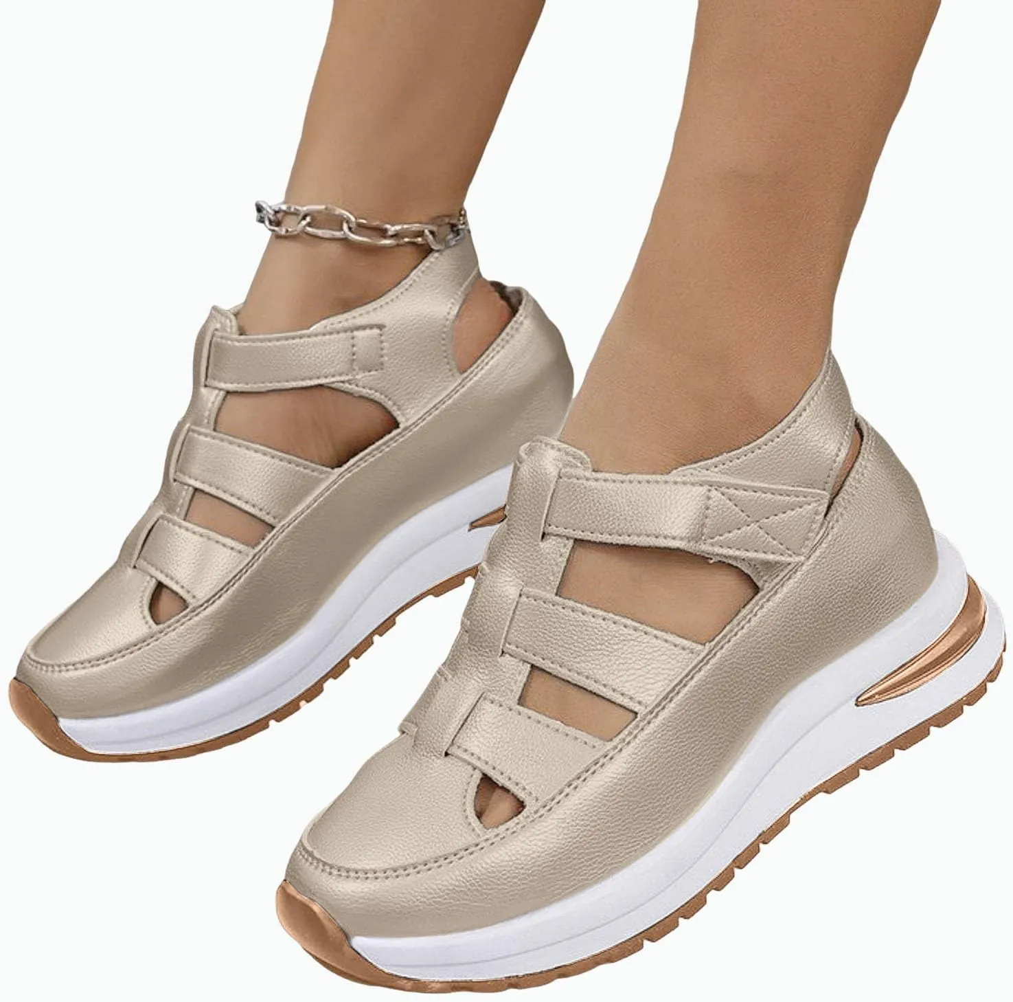 Orthopedic Wedge Sandals for Women Summer Dressy Closed Toe Ankle Strap Platform Sneakers Cutout Low Wedges Slip on Sandals Comfortable Outdoor Shoes 
