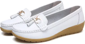 Orthopedic Women Breathable Leather Loafers Slip On Comfortable Walking Shoes for Work Casual Wear with Arch