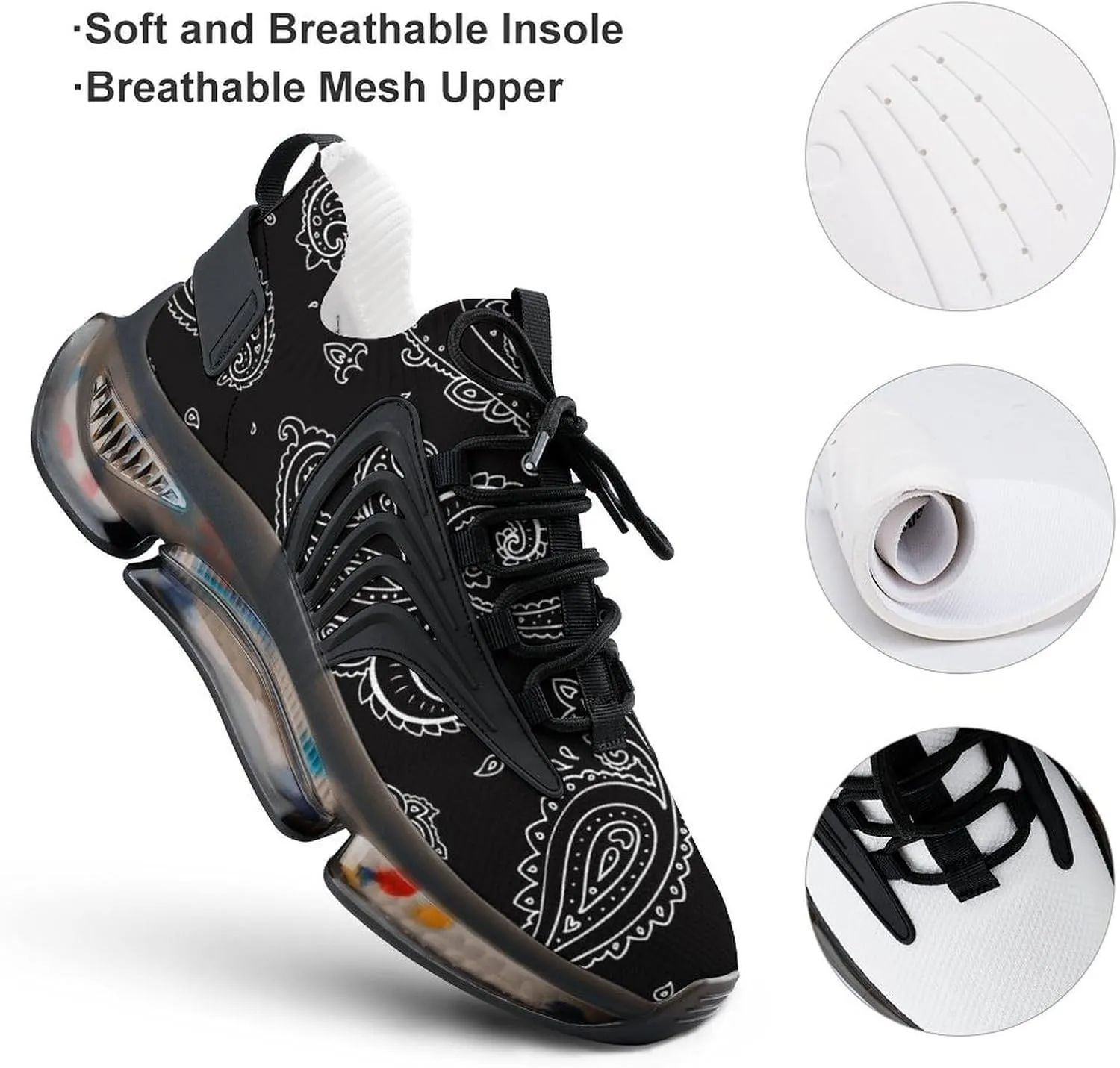 Paisley Background Walking Shoes for Men Lightweight Tennis Fashion Elastic Sports Shoes Cushion Basketball Shoes