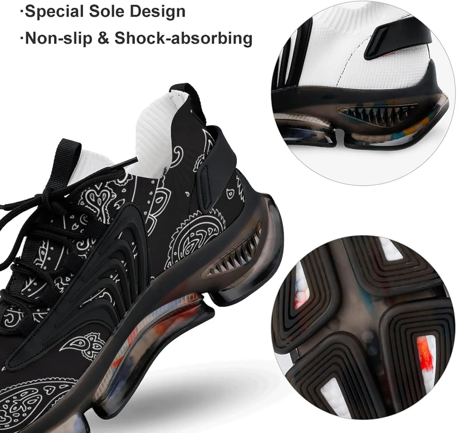 Paisley Background Walking Shoes for Men Lightweight Tennis Fashion Elastic Sports Shoes Cushion Basketball Shoes