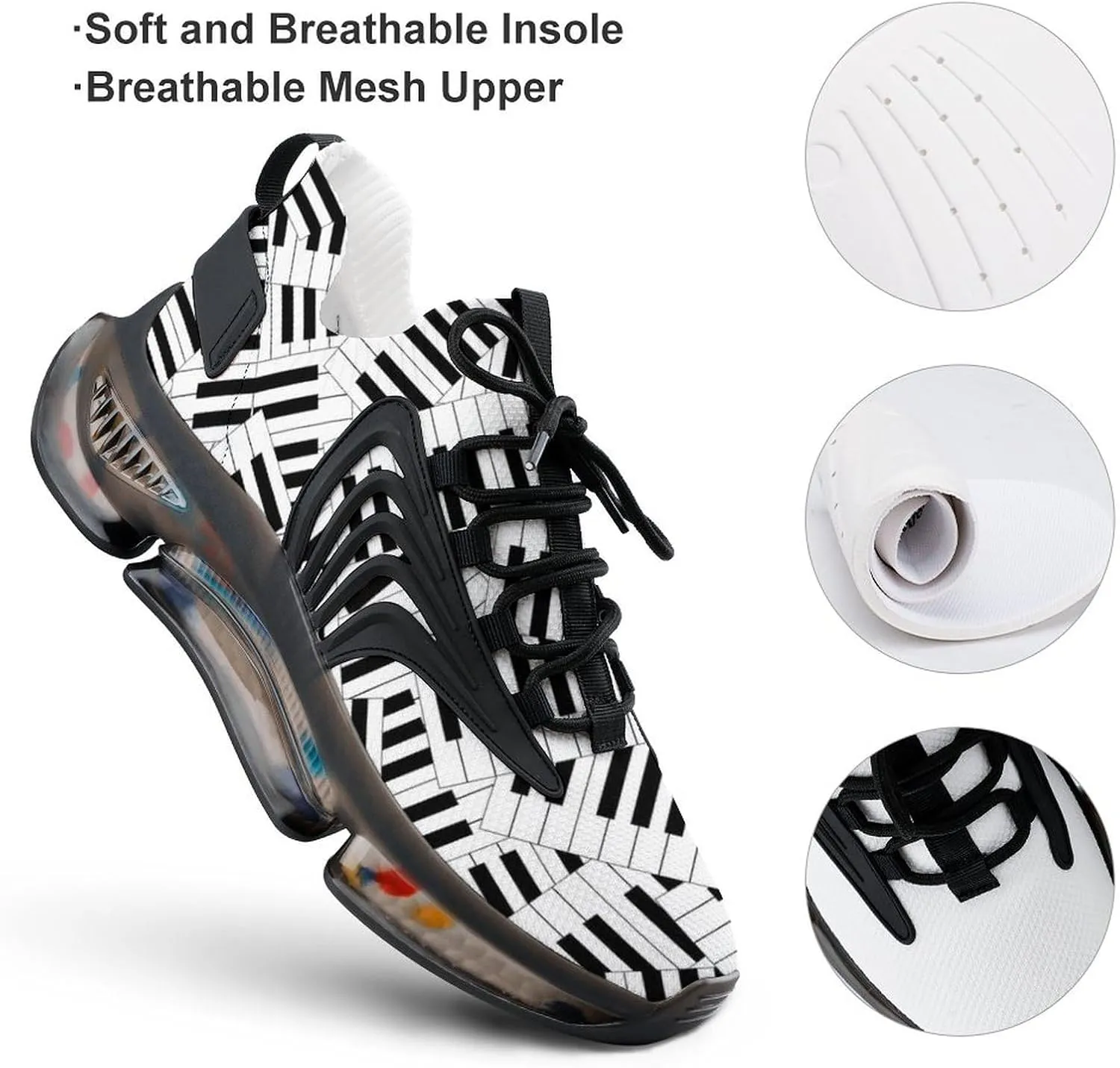 Piano Keyboard Walking Shoes for Men Lightweight Tennis Fashion Elastic Sports Shoes Cushion Basketball Shoes