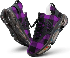 Purple Plaid Checked Walking Shoes for Men Lightweight Tennis Fashion Elastic Sports Shoes Cushion Basketball Shoes