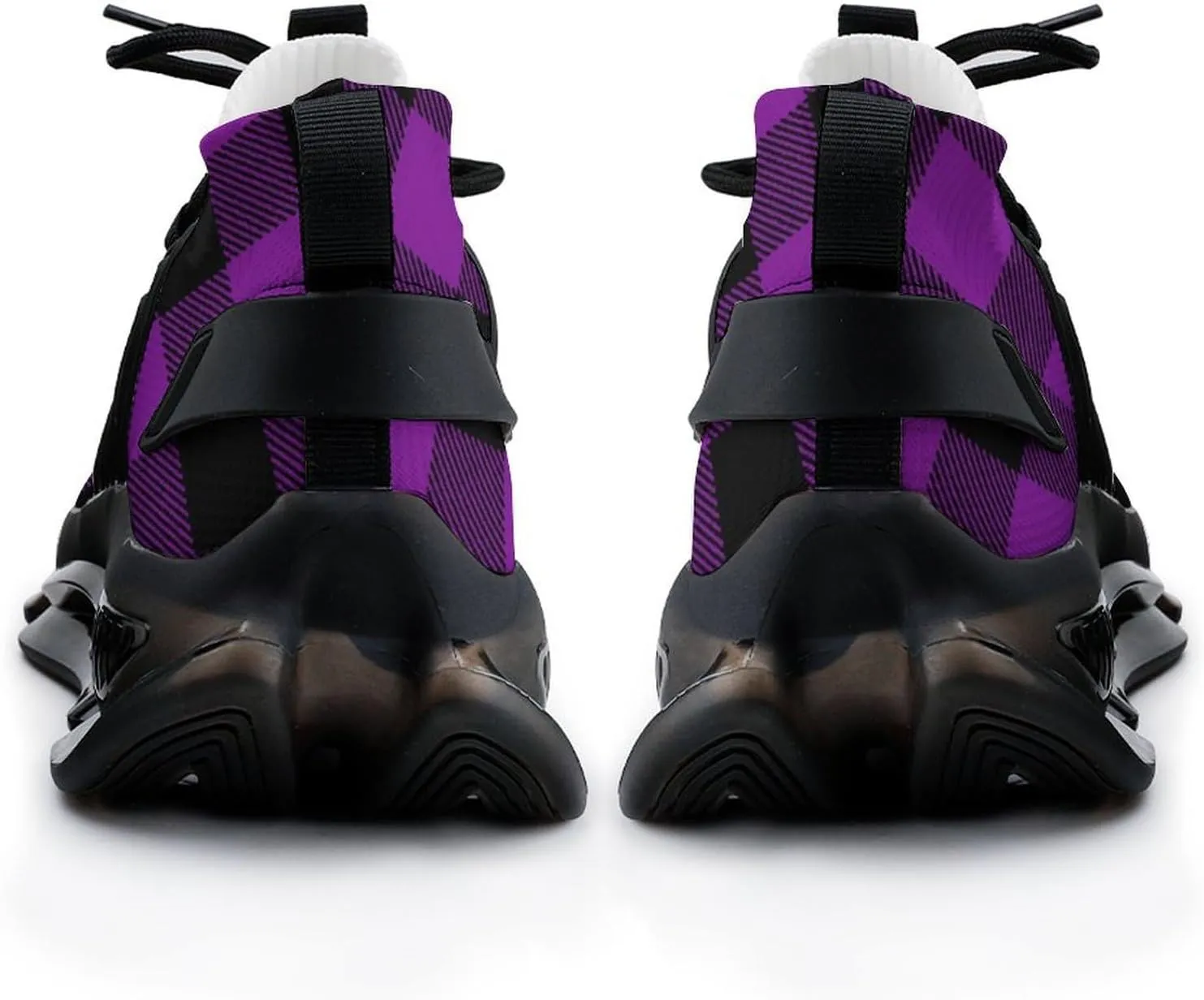 Purple Plaid Checked Walking Shoes for Men Lightweight Tennis Fashion Elastic Sports Shoes Cushion Basketball Shoes