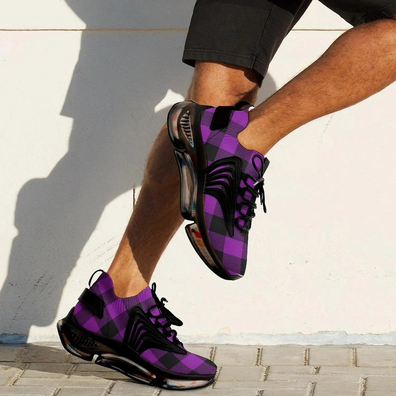 Purple Plaid Checked Walking Shoes for Men Lightweight Tennis Fashion Elastic Sports Shoes Cushion Basketball Shoes