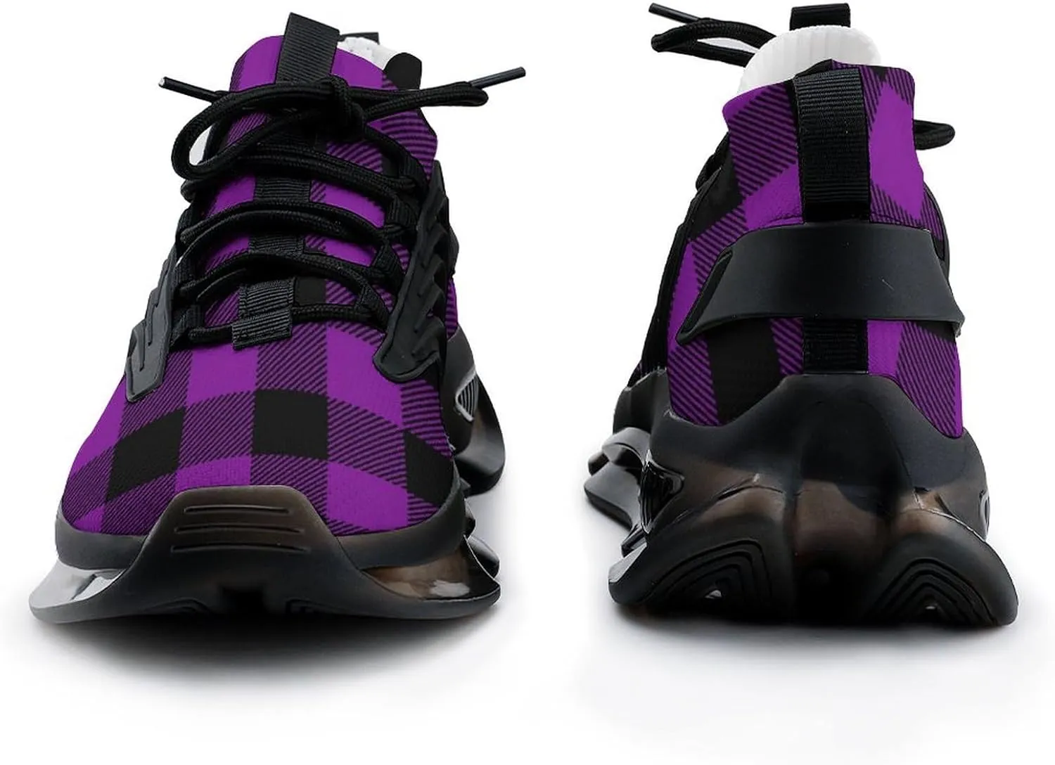 Purple Plaid Checked Walking Shoes for Men Lightweight Tennis Fashion Elastic Sports Shoes Cushion Basketball Shoes