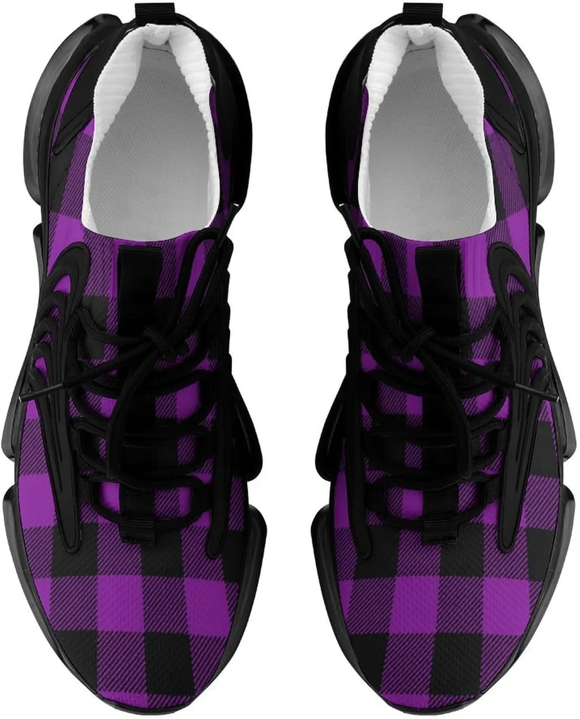Purple Plaid Checked Walking Shoes for Men Lightweight Tennis Fashion Elastic Sports Shoes Cushion Basketball Shoes