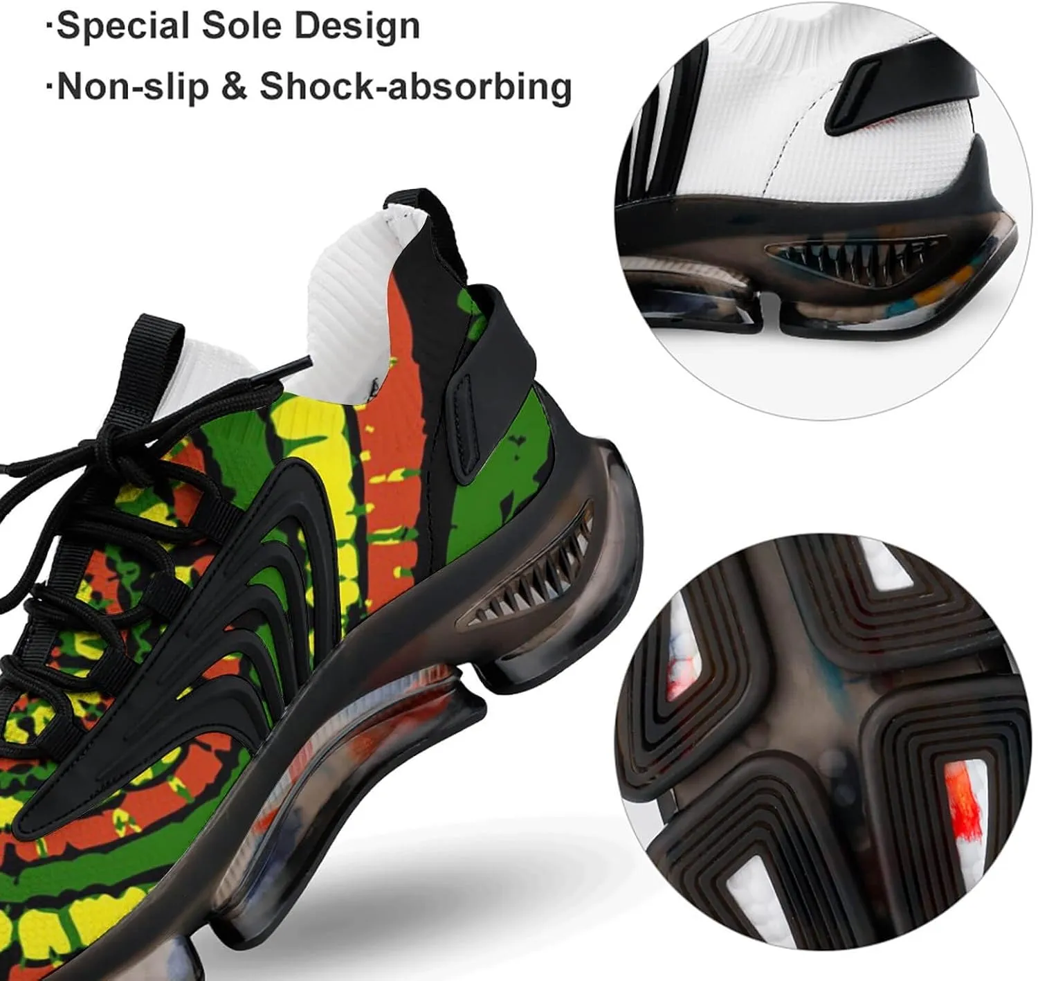 Rasta Tie Dye Sports Walking Shoes for Men Lightweight Tennis Fashion Elastic Sports Shoes Cushion Basketball Shoes