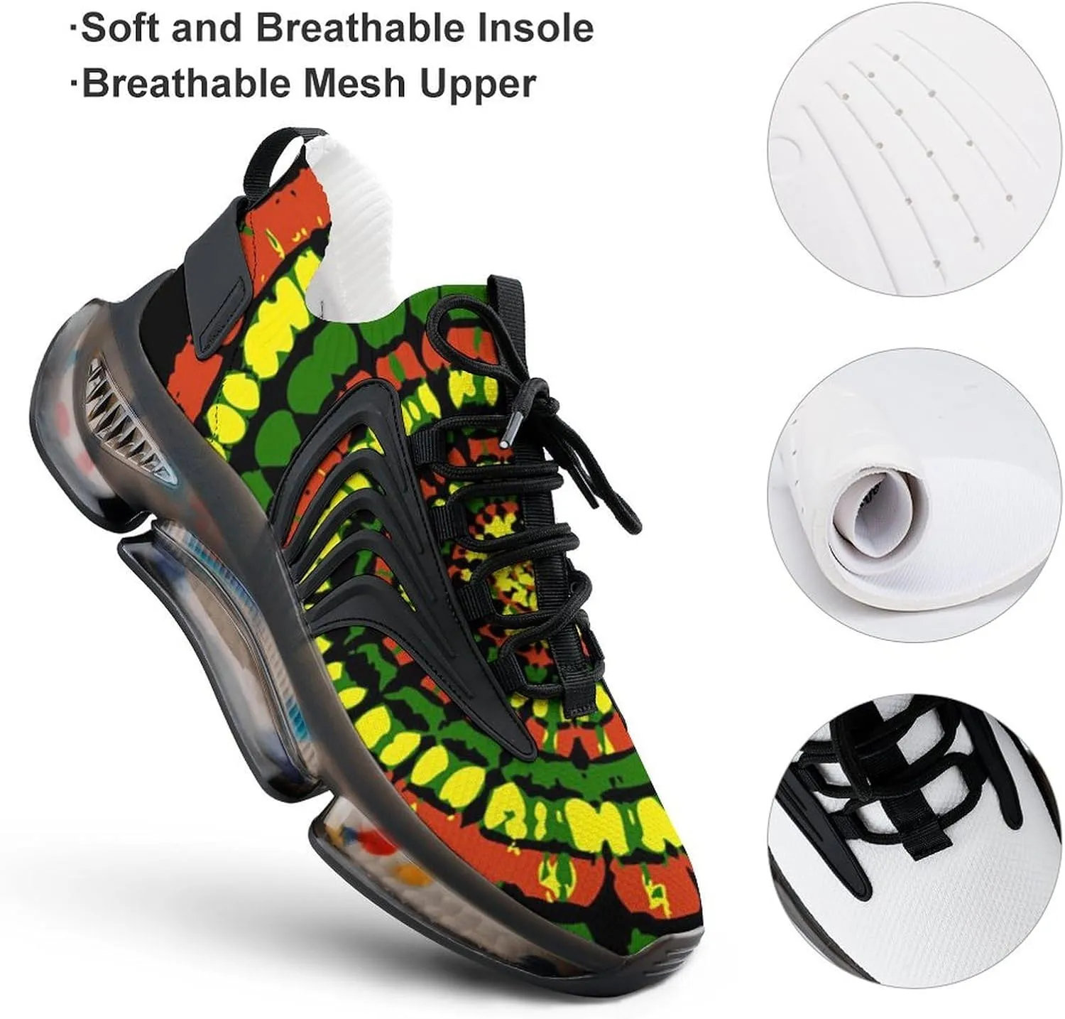 Rasta Tie Dye Sports Walking Shoes for Men Lightweight Tennis Fashion Elastic Sports Shoes Cushion Basketball Shoes