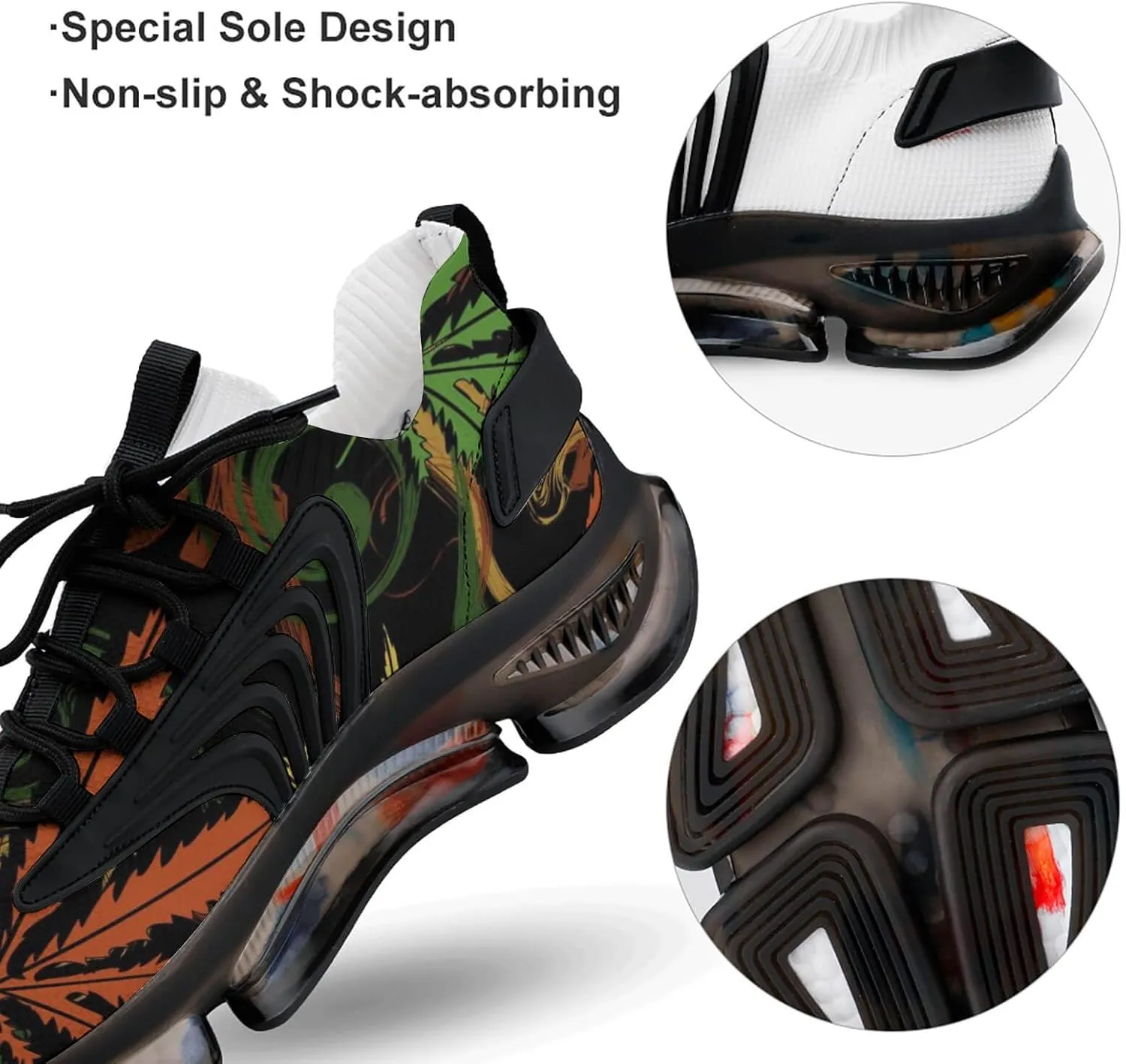 Rasta Weed Leaf Mens Running Shoes Lightweight Walking Tennis Shoes Soft Soled Elastic Cushion Basketball Shoes