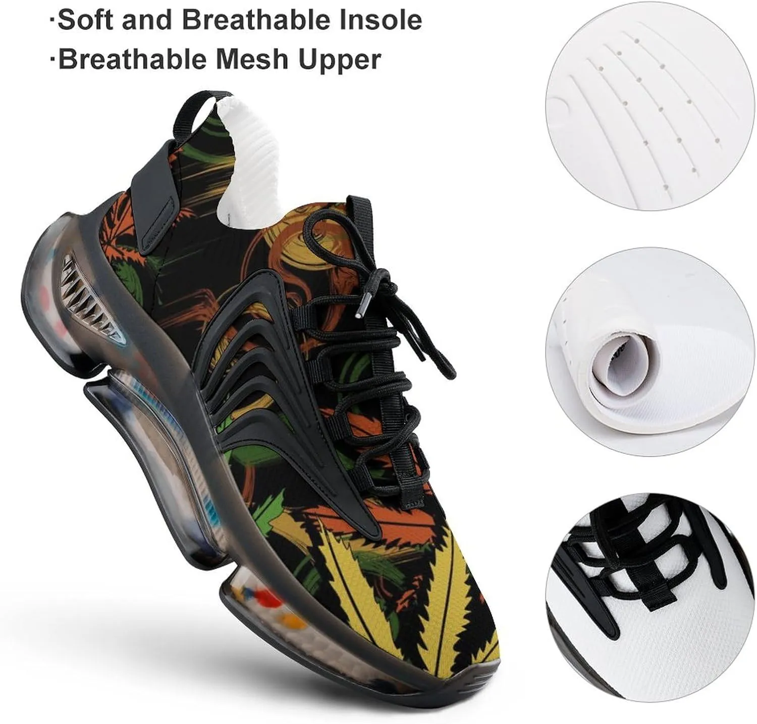 Rasta Weed Leaf Mens Running Shoes Lightweight Walking Tennis Shoes Soft Soled Elastic Cushion Basketball Shoes