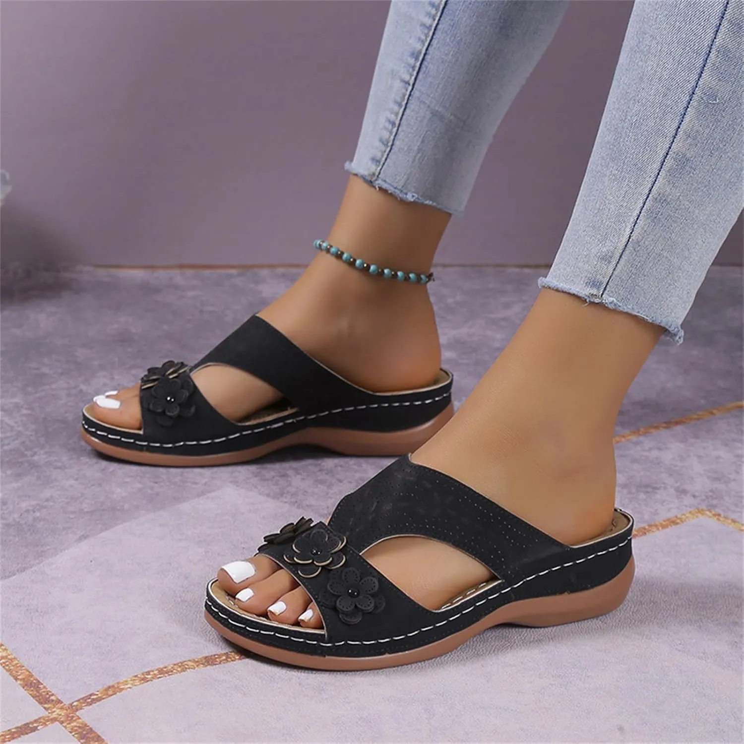 Sandals Women Comfortable Dressy Wedge Sandals Orthopedic Slippers Arch Support Flip Flops Summer Walking Orthotic Slides