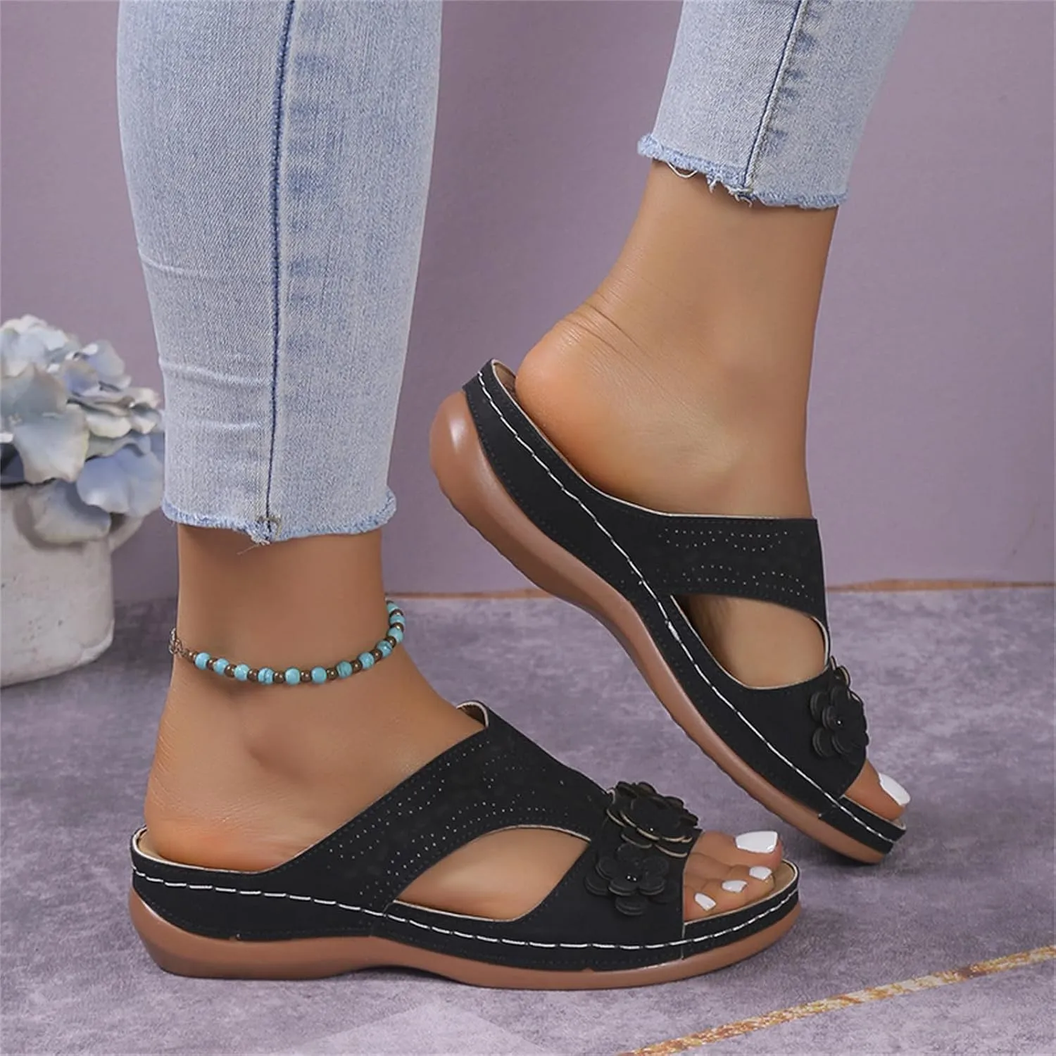 Sandals Women Comfortable Dressy Wedge Sandals Orthopedic Slippers Arch Support Flip Flops Summer Walking Orthotic Slides
