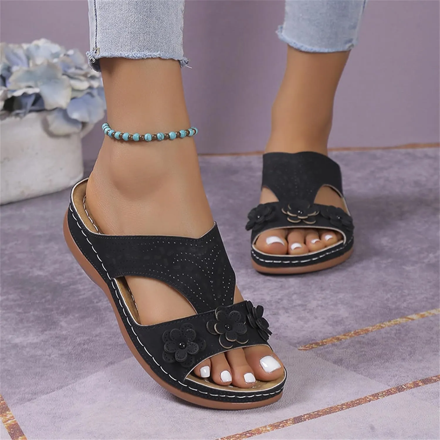 Sandals Women Comfortable Dressy Wedge Sandals Orthopedic Slippers Arch Support Flip Flops Summer Walking Orthotic Slides