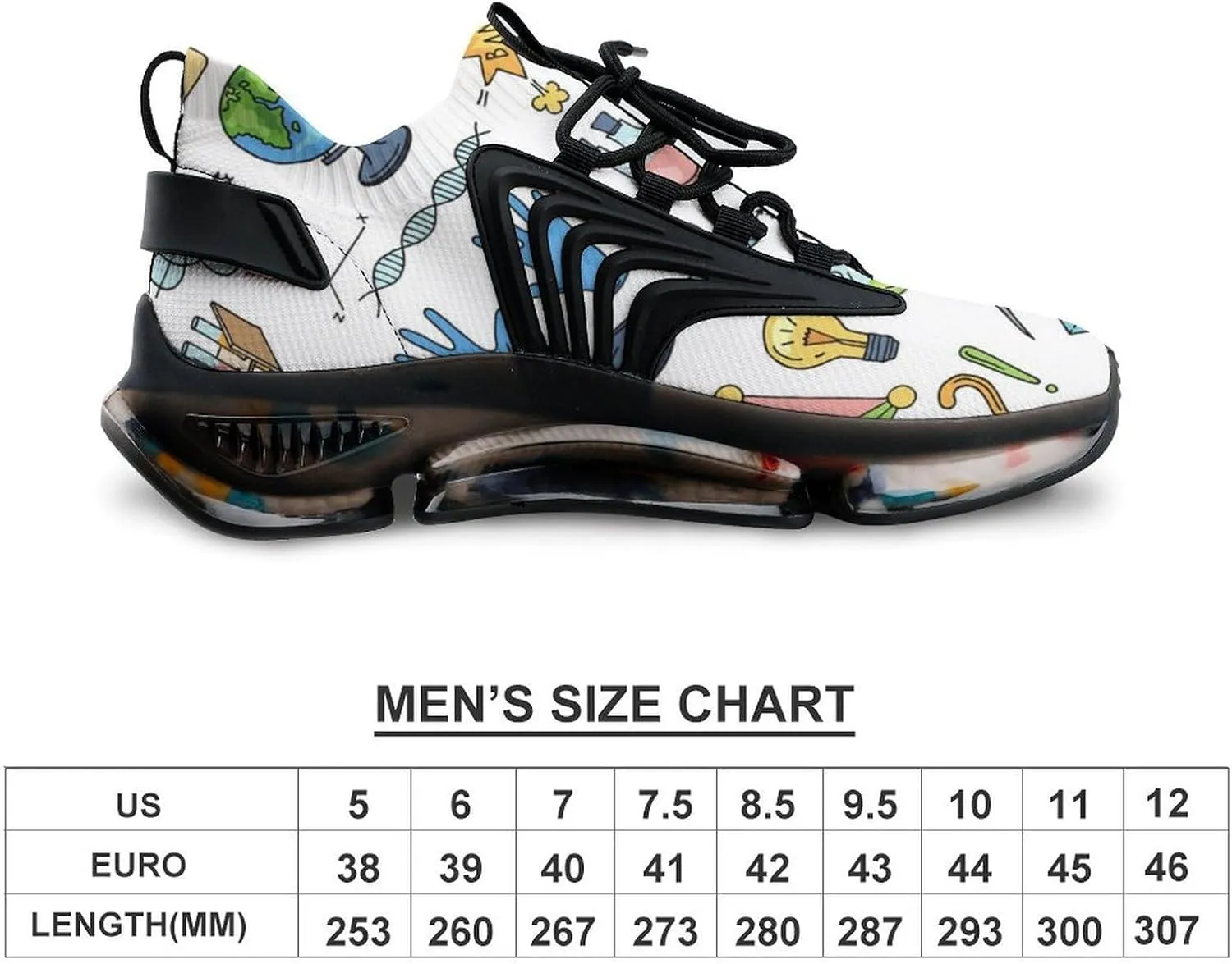 Science Or Chemistry Elements Walking Shoes for Men Lightweight Tennis Fashion Elastic Sports Shoes Cushion Basketball Shoes