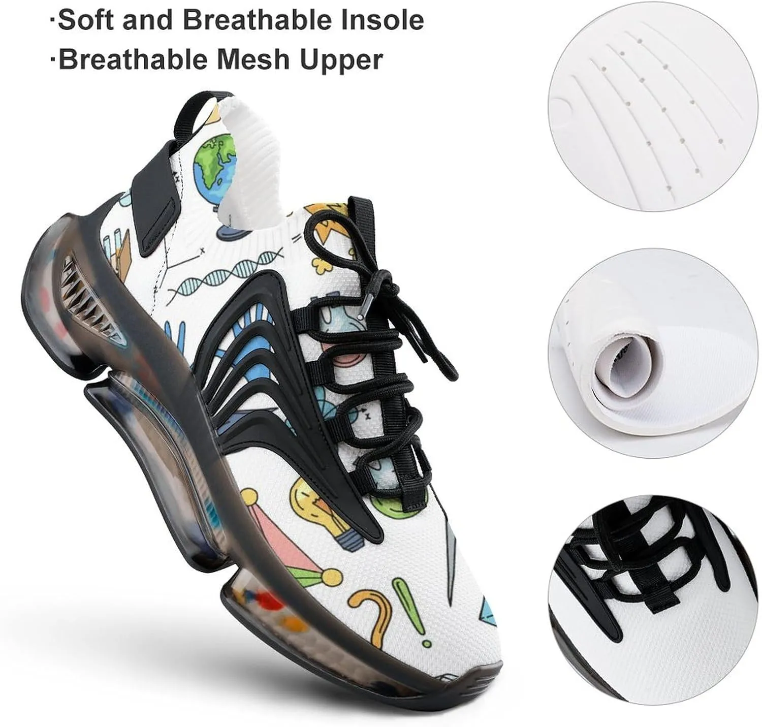 Science Or Chemistry Elements Walking Shoes for Men Lightweight Tennis Fashion Elastic Sports Shoes Cushion Basketball Shoes
