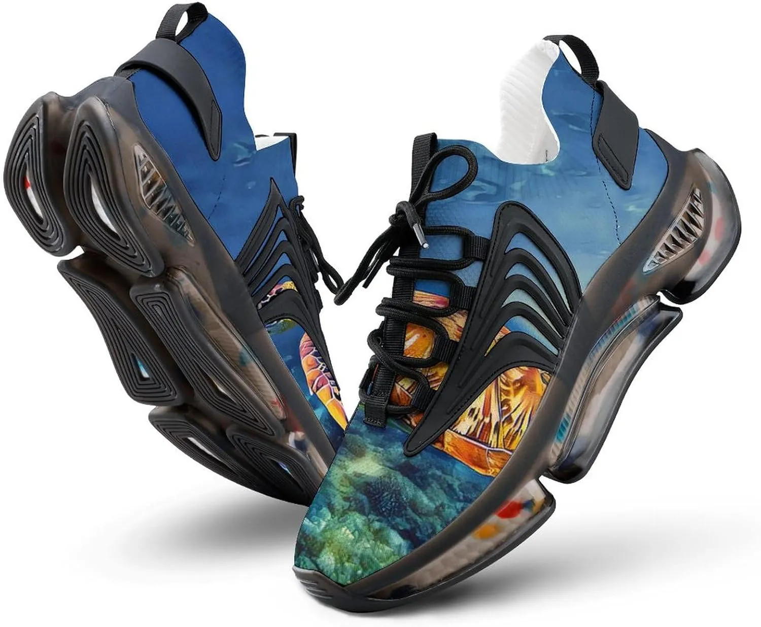 Sea Turtle in Blue Sea Water Walking Shoes for Men Lightweight Tennis Fashion Elastic Sports Shoes Cushion Basketball Shoes