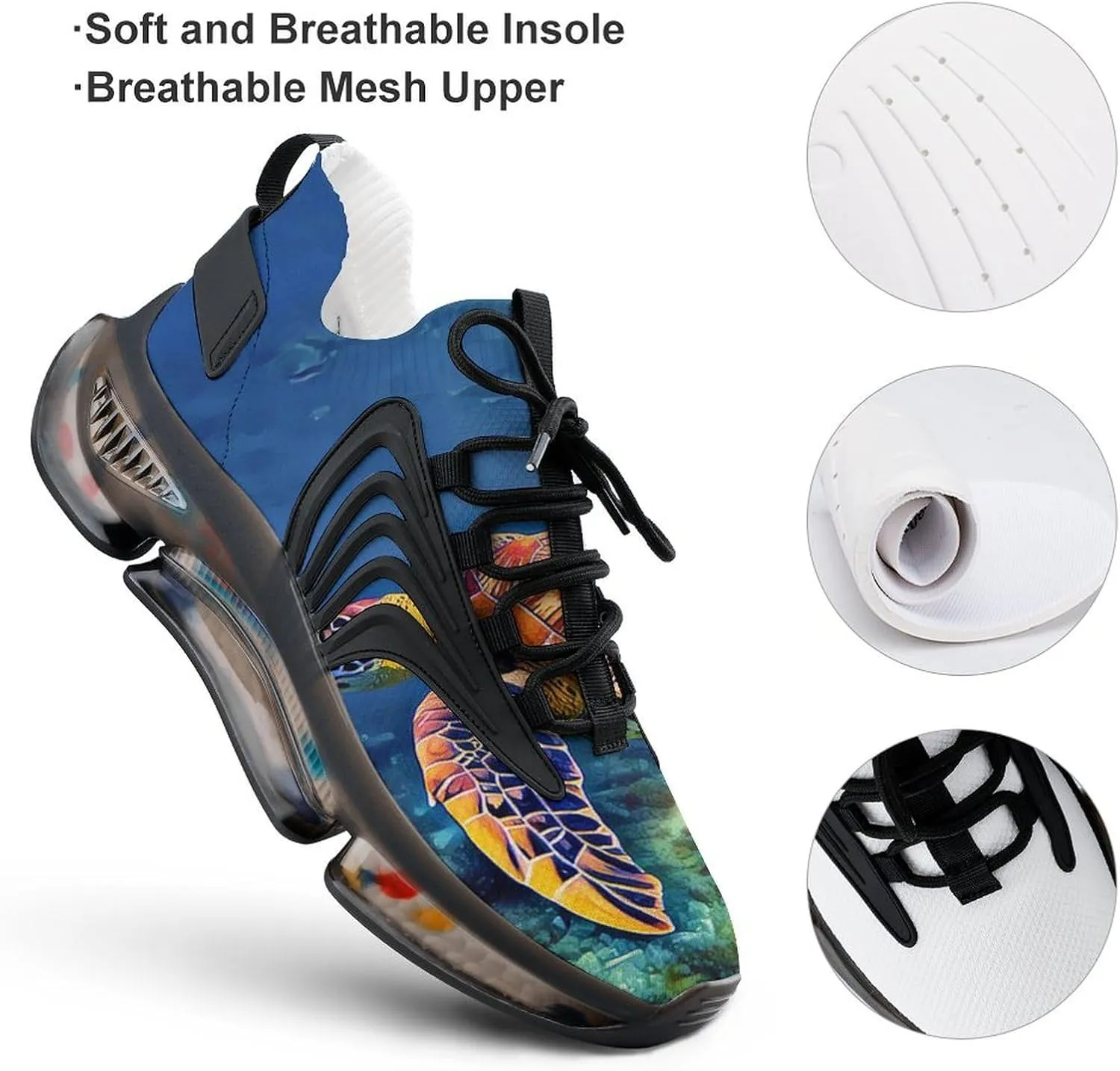 Sea Turtle in Blue Sea Water Walking Shoes for Men Lightweight Tennis Fashion Elastic Sports Shoes Cushion Basketball Shoes